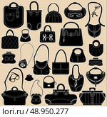 Set of woman bags and handbags. Black and white colors  objects. Стоковая иллюстрация, агентство Ingram Publishing / Фотобанк Лори
