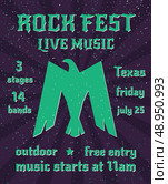 Rock fest live music party inverted folded wings eagle silhouette power symbol placard invitation abstract vector illustration. Стоковая иллюстрация, агентство Ingram Publishing / Фотобанк Лори