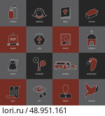 Funeral service eulogy speech tears and ash urn pictograms collection with mortuary toe tag vector isolated illustration. Стоковая иллюстрация, агентство Ingram Publishing / Фотобанк Лори