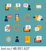 Customer care contacts in flat style icons set of online and offline support services isolated vector illustration. Стоковая иллюстрация, агентство Ingram Publishing / Фотобанк Лори