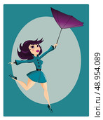 Beautiful pin up girl with flipped umbrella. Стоковая иллюстрация, агентство Ingram Publishing / Фотобанк Лори