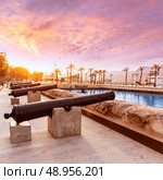 Cartagena cannon in naval museum with port at Murcia Spain. Стоковое фото, агентство Ingram Publishing / Фотобанк Лори