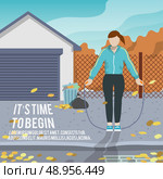 Woman with jump rope outdoor fitness lifestyle time to begin poster vector illustration. Стоковая иллюстрация, агентство Ingram Publishing / Фотобанк Лори