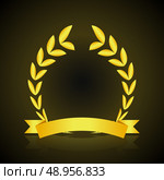 Gold victory wreath insignia with ribbon on dark background vector illustration. Стоковая иллюстрация, агентство Ingram Publishing / Фотобанк Лори
