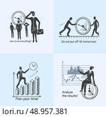 Time management composition sketch icons set with working people isolated vector illustration. Стоковая иллюстрация, агентство Ingram Publishing / Фотобанк Лори
