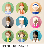 Set of circle flat icons with women. vector illustration. Стоковая иллюстрация, агентство Ingram Publishing / Фотобанк Лори
