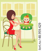 Mum feeds the child. Стоковая иллюстрация, агентство Ingram Publishing / Фотобанк Лори