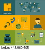 Package delivery online cargo service consulting global worldwide logistics concept horizontal banners set abstract isolated vector illustration. Стоковая иллюстрация, агентство Ingram Publishing / Фотобанк Лори