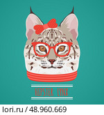 Animal lynx with glasses and bow hipster portrait vector illustration. Стоковая иллюстрация, агентство Ingram Publishing / Фотобанк Лори