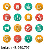Marketer flat icons set with advertising effectiveness marketing analytics isolated vector illustration. Стоковая иллюстрация, агентство Ingram Publishing / Фотобанк Лори