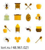 Bee honey icons flat set with food beekeeping agriculture elements isolated vector illustration. Стоковая иллюстрация, агентство Ingram Publishing / Фотобанк Лори
