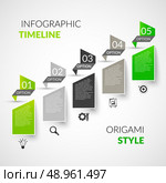 Abstract paper timeline infographics design template with origami style options and business icons vector illustration. Стоковая иллюстрация, агентство Ingram Publishing / Фотобанк Лори
