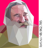 Trendy "low poly" style portrait of laughing old man with gray beard. Стоковое фото, агентство Ingram Publishing / Фотобанк Лори