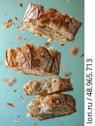 A close up of four pieces of bread with the top piece missing. Стоковое AI-изображение, AI-художник Ярославский Максим / Фотобанк Лори