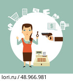 thief robs seller illustration. Flat modern style vector design . Стоковая иллюстрация, агентство Ingram Publishing / Фотобанк Лори