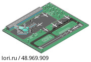 Airport isometric concept with airplanes runway and infrastructure icons set vector illustration. Стоковая иллюстрация, агентство Ingram Publishing / Фотобанк Лори