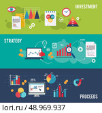 Business flat banner set with investment strategy proceeds charts isolated vector illustration. Стоковая иллюстрация, агентство Ingram Publishing / Фотобанк Лори