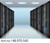 Data center concept with network servers database computer hardware room vector illustration. Стоковая иллюстрация, агентство Ingram Publishing / Фотобанк Лори