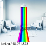 Rainbow color light from the lamp in a white interior. Art-style 3d concept. Стоковое фото, агентство Ingram Publishing / Фотобанк Лори