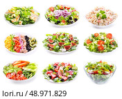 set of various salads on white background. Стоковое фото, агентство Ingram Publishing / Фотобанк Лори