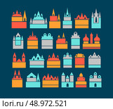 Vector silhouettes of city buildings in the style of flat. Стоковая иллюстрация, агентство Ingram Publishing / Фотобанк Лори