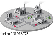Vector isometric portion of the landscape with factories. Стоковая иллюстрация, агентство Ingram Publishing / Фотобанк Лори