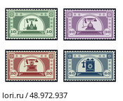 Set of old postage stamps on the theme of communication and telephony. Стоковая иллюстрация, агентство Ingram Publishing / Фотобанк Лори