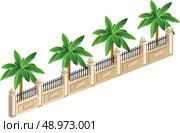 Vector isometric fence with palm trees. Стоковая иллюстрация, агентство Ingram Publishing / Фотобанк Лори