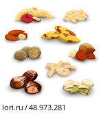 Nuts decorative icons set with peanut almond chestnut pistachio isolated vector illustration. Стоковая иллюстрация, агентство Ingram Publishing / Фотобанк Лори