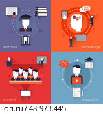 Higher education flat icons set with learning knowledge student isolated vector illustration. Стоковая иллюстрация, агентство Ingram Publishing / Фотобанк Лори