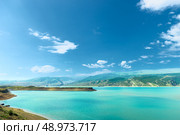 Beautiful landscape of the mountain Chirkey reservoir with azure water of the North Caucasus of Dagestan. Russia. Стоковое фото, фотограф Константин Лабунский / Фотобанк Лори