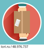 Flat delivery box and two hand. Стоковая иллюстрация, агентство Ingram Publishing / Фотобанк Лори