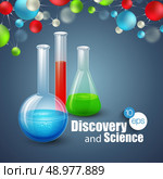 Chemical Science and discovery. Vector illustration. Molecule and flasks. Chemical Science and discovery. Vector illustration. Molecule  flasks. Стоковая иллюстрация, агентство Ingram Publishing / Фотобанк Лори