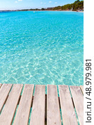 Platja de Alcudia beach pier in Mallorca Majorca at Balearic islands of Spain. Стоковое фото, агентство Ingram Publishing / Фотобанк Лори