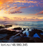 Majorca Sunset in Es Trenc beach in Campos of Mallorca at Balearic islands Spain. Стоковое фото, агентство Ingram Publishing / Фотобанк Лори