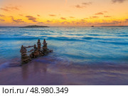 Majorca Sunset in Es Trenc beach in Campos of Mallorca at Balearic islands Spain. Стоковое фото, агентство Ingram Publishing / Фотобанк Лори