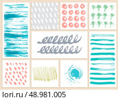 Set of creative cards with blots and scribbles. Vector illustration.. Set of creative cards with blots and scribbles. Стоковая иллюстрация, агентство Ingram Publishing / Фотобанк Лори