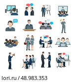 Conference icons flat set with business people workgroup communication isolated vector illustration. Conference Icons Flat. Стоковая иллюстрация, агентство Ingram Publishing / Фотобанк Лори