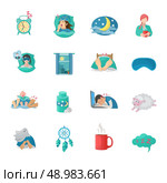 Sleep time flat icons set with alarm clock moon dreaming symbols isolated vector illustration. Sleep Time Flat Icons Set. Стоковая иллюстрация, агентство Ingram Publishing / Фотобанк Лори