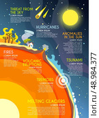 Natural disaster infographics set with fires volcanic eruption melting glaciers elements vector illustration. Natural Disaster Infographics. Стоковая иллюстрация, агентство Ingram Publishing / Фотобанк Лори