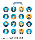 Set of stylish avatar of male and woman icons in flat design. Woman lovelace MC rapper housewife teenager brutal man emo businessman programmer. Стоковая иллюстрация, агентство Ingram Publishing / Фотобанк Лори