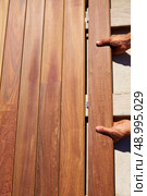 Ipe teak decking deck wood installation clips fasteners. Стоковое фото, агентство Ingram Publishing / Фотобанк Лори