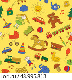 Colorful seamless pattern, childish doodles. Use for wallpaper, pattern fills, textures, fabric. Стоковая иллюстрация, агентство Ingram Publishing / Фотобанк Лори