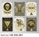 Set of poster, flyer, brochure design templates in gothic style. Symbol, sign for tattoo. Abstract modern backgrounds. Стоковая иллюстрация, агентство Ingram Publishing / Фотобанк Лори
