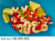 Ceviche de Camaron shrimp mexican food on blue plate. Стоковое фото, агентство Ingram Publishing / Фотобанк Лори