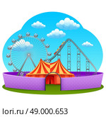 Amusement part concept with rollercoaster ferris wheel and marquee tent vector illustration. Amusement Part Concept. Стоковая иллюстрация, агентство Ingram Publishing / Фотобанк Лори