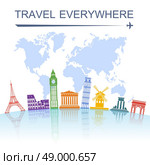 Travel agency spectacular worldwide sightseeing landmark tours concept poster with italian tower of pisa abstract vector illustration. Travel landmark concept poster print . Стоковая иллюстрация, агентство Ingram Publishing / Фотобанк Лори
