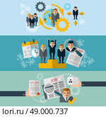 Human resources personnel selection and effective recruiting employees  strategy 3 horizontal banners set abstract flat vector illustration. Human resources flat banners set. Стоковая иллюстрация, агентство Ingram Publishing / Фотобанк Лори
