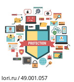 Computer virus protection shield and malware removal software security concept banner flat icons composition abstract vector illustration. Computer protection security concept  icons composition . Стоковая иллюстрация, агентство Ingram Publishing / Фотобанк Лори