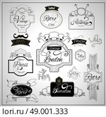 Retro design nostalgic elements with catchwords ribbons and moustaches on whiteboard black felt pen abstract vector illustration. Retro design catchwords elements on whiteboard . Стоковая иллюстрация, агентство Ingram Publishing / Фотобанк Лори